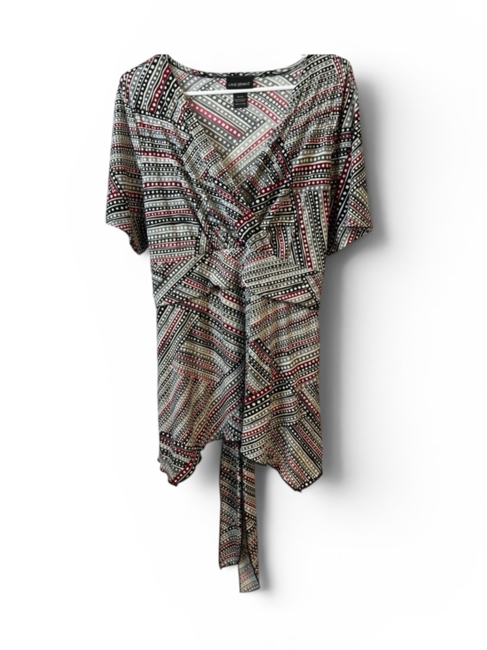 Lane Bryant Faux‎ Wrap Stripe/Polka Dot Blouse Top, Tie Back size 18/20